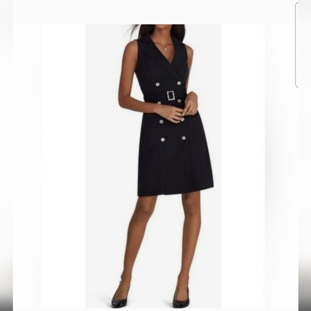 White House Black Market Black Double-Breasted Mini Dress - Picture 3 of 5